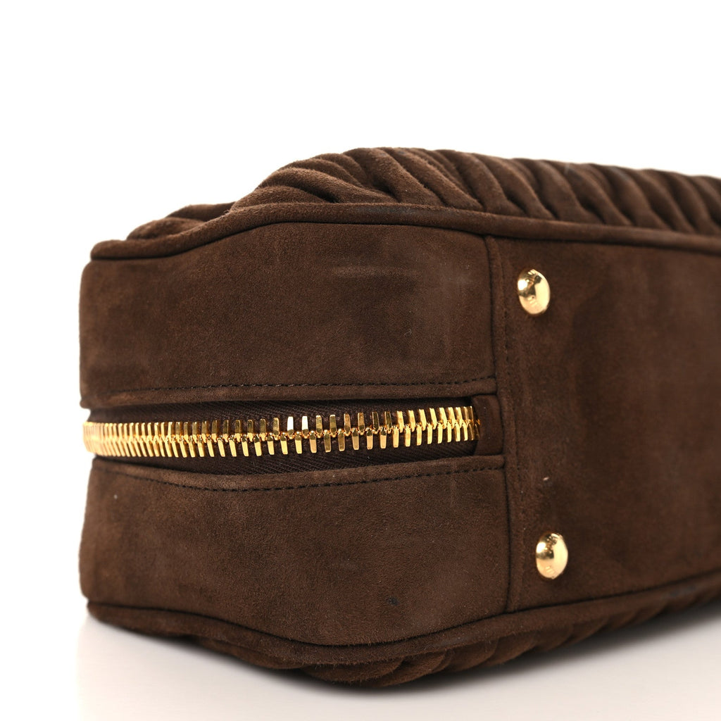 Suede Matelasse Large Arcadie Top Handle Bag Cocoa Brown