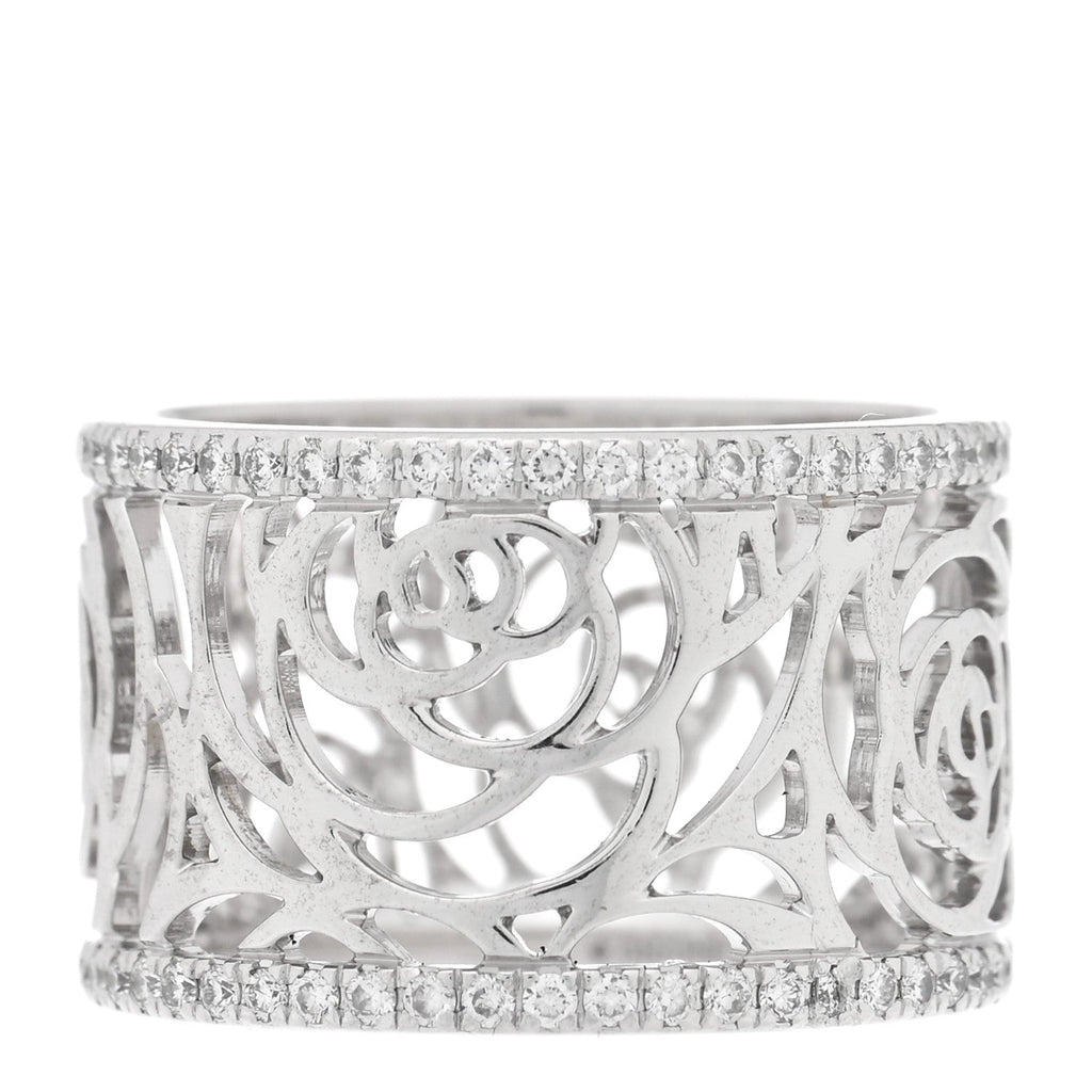 18K White Gold Diamond Camellia Ajoure Band Ring 51 5.75