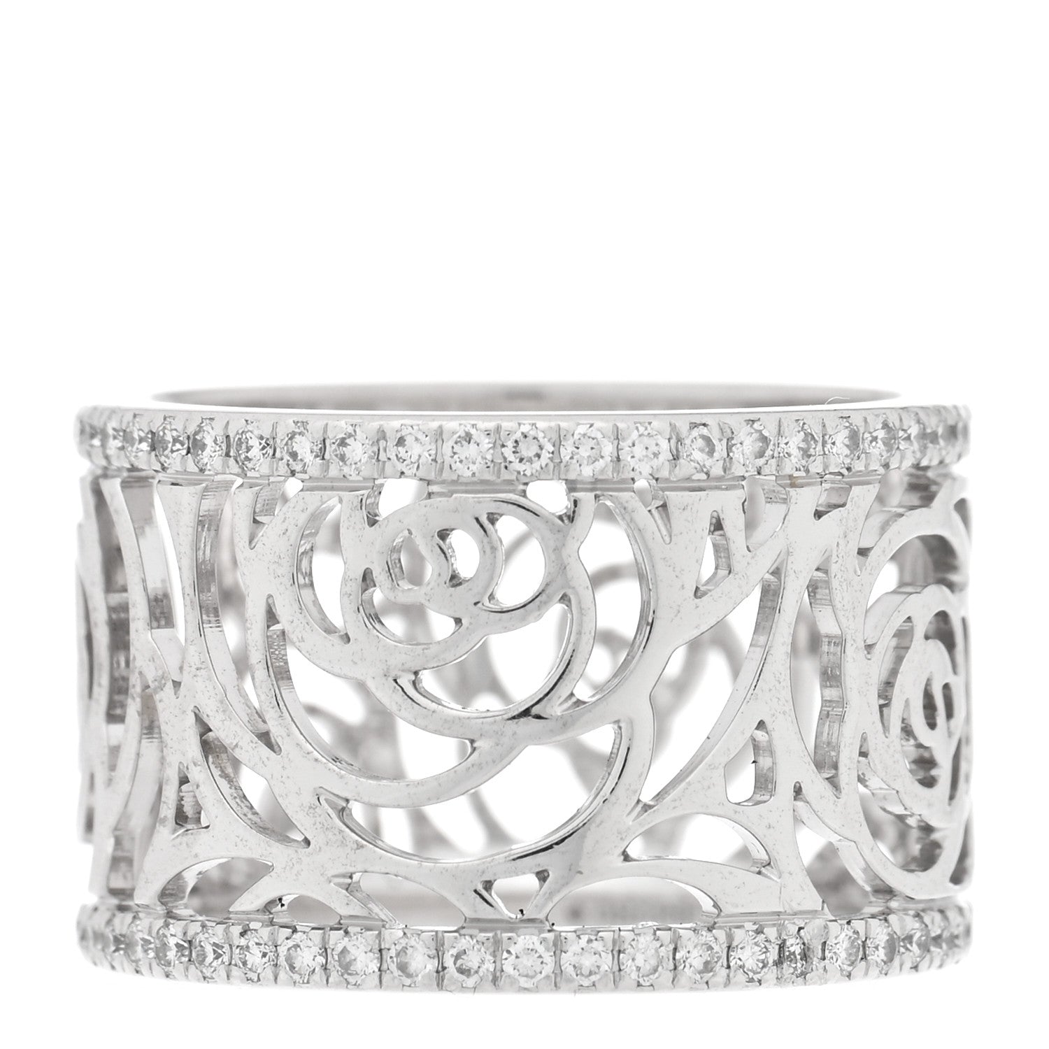 18K White Gold Diamond Camellia Ajoure Band Ring 51 5.75
