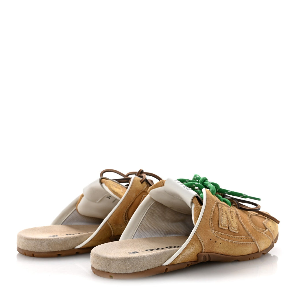 X NEW BALANCE Faded Suede Calfskin 530 SL Slip-On Mules 39 Ecru