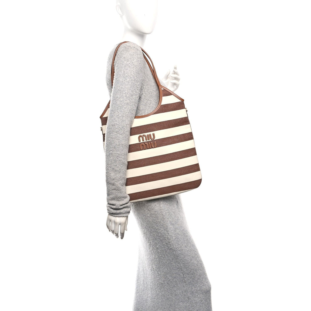 Canvas Calfskin Striped Ivy Cacao Naturale