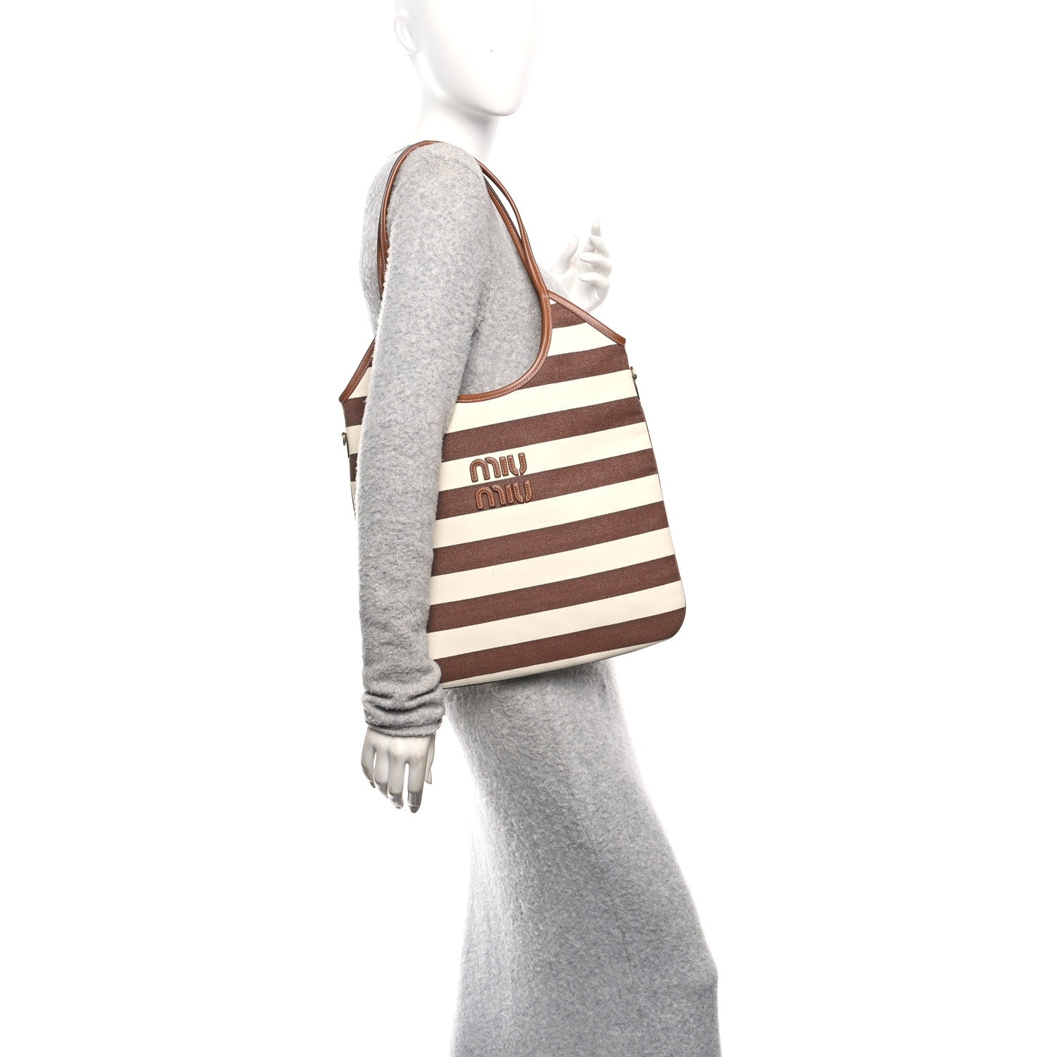 Canvas Calfskin Striped Ivy Cacao Naturale