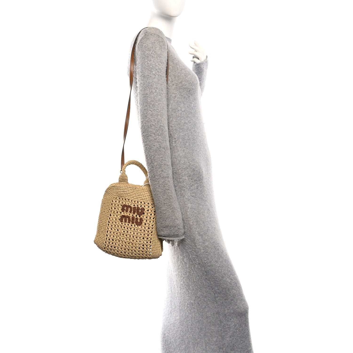 Raffia Crochet Woven Tote Bag Beige