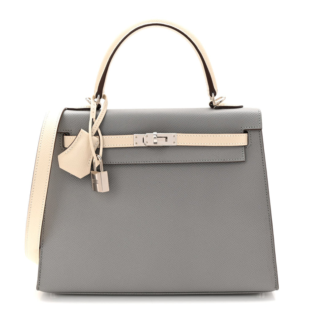 Epsom Bi-Color Horseshoe Kelly Sellier 25 Gris Mouette Craie
