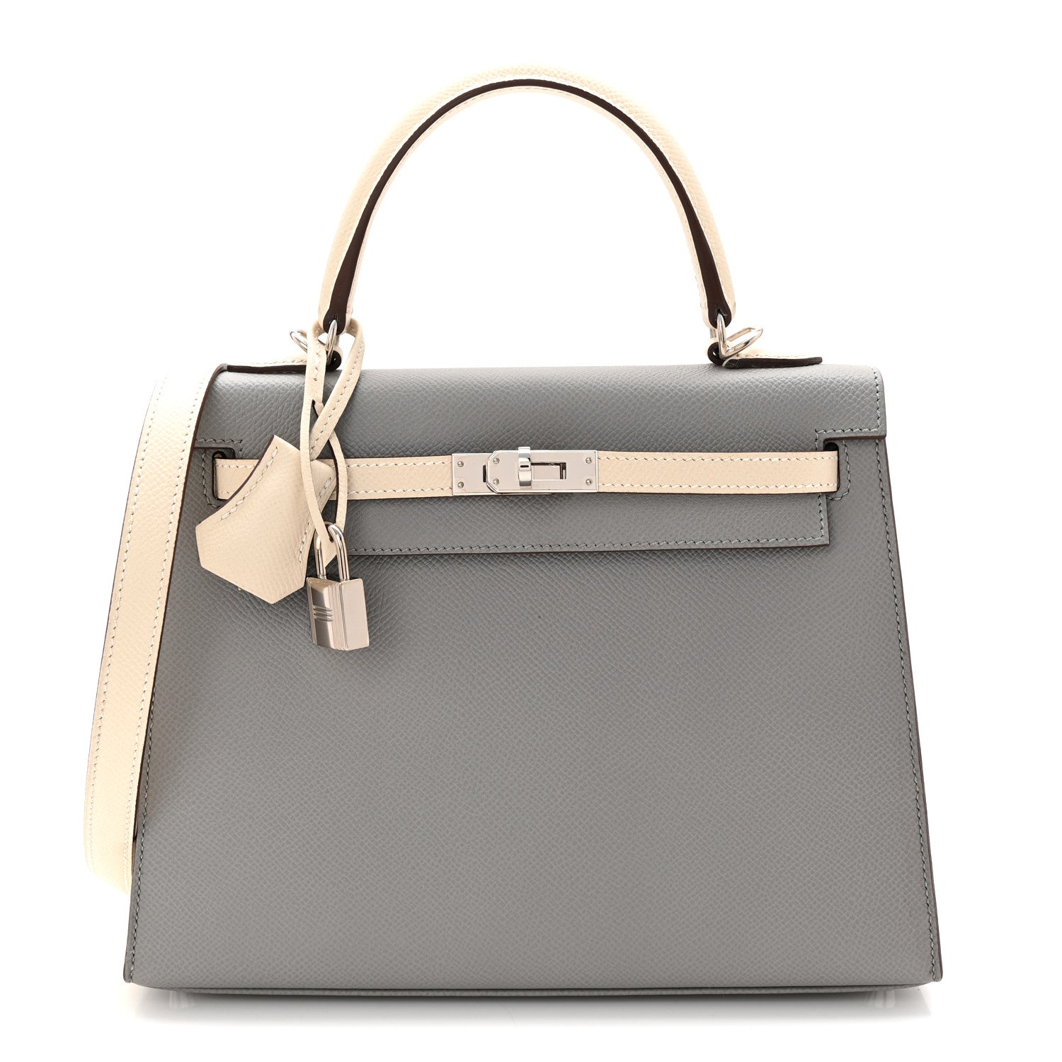 Epsom Bi-Color Horseshoe Kelly Sellier 25 Gris Mouette Craie