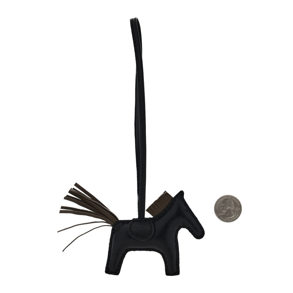 Milo Lambskin Grigri Rodeo Horse Bag Charm PM Black Etoupe