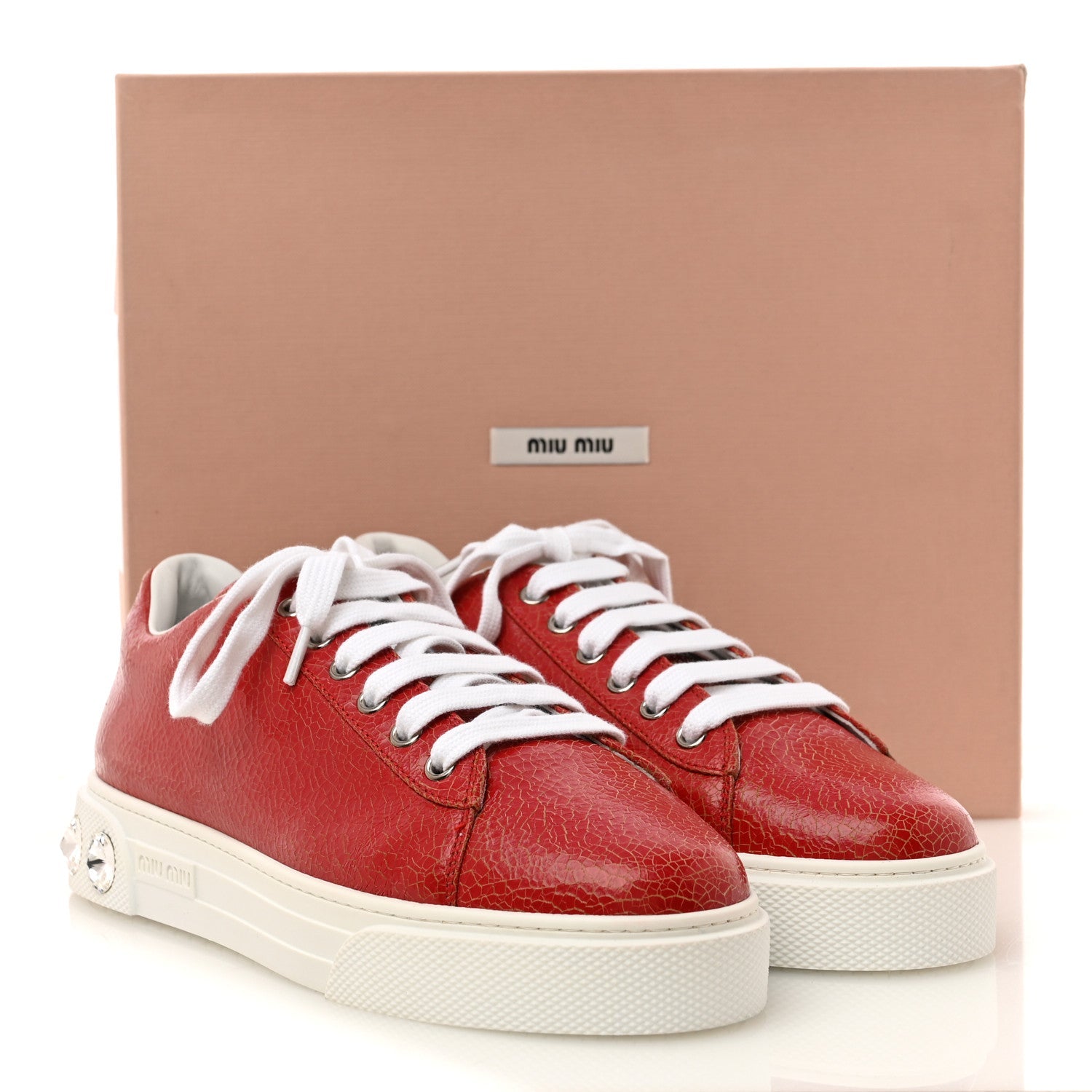 Crackled Goatskin Crystal Sneakers 39 Rosso