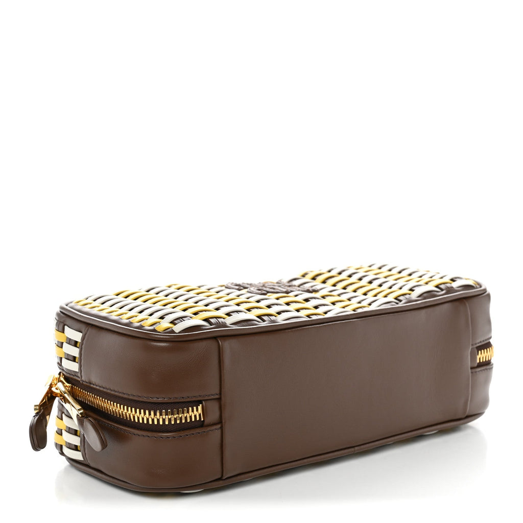 Woven Calfskin Small Beau Top Handle Bag Acero Sole Talco