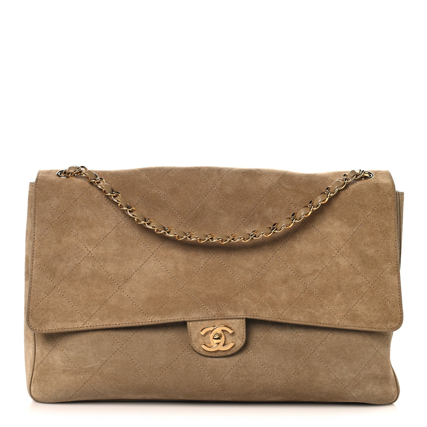 Suede Calfskin Souplissimo Maxi Flap Dark Beige