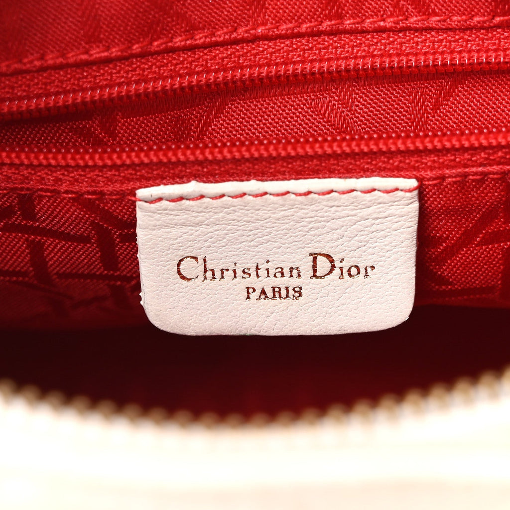 Metallic Nylon Cannage Medium Lady Dior White