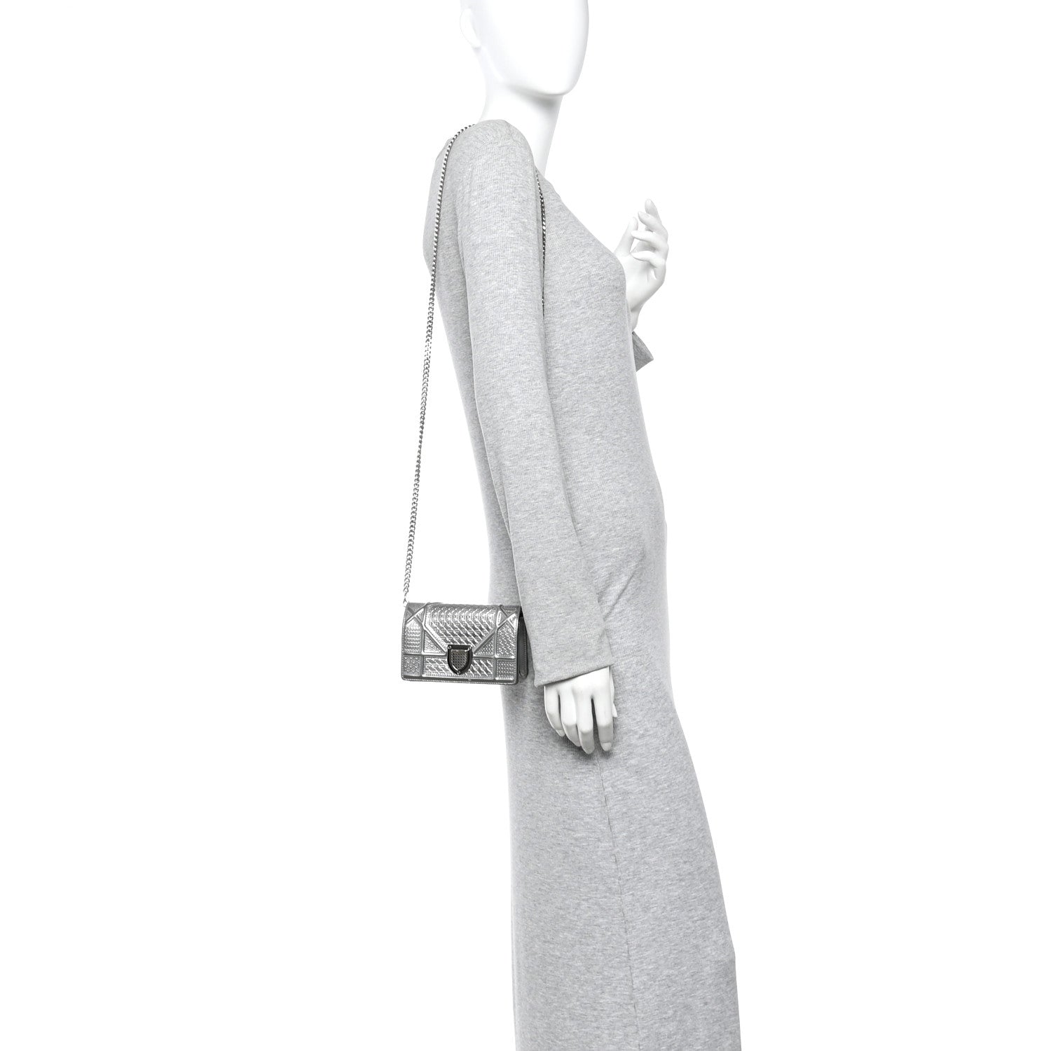 Metallic Patent Micro-Cannage Baby Diorama Flap Bag Silver