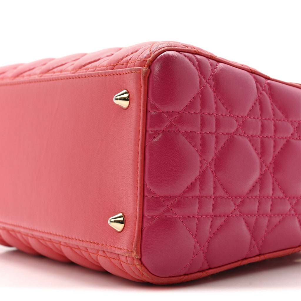 Lambskin Cannage Medium Bi-Color Lady Dior Orange Fuchsia