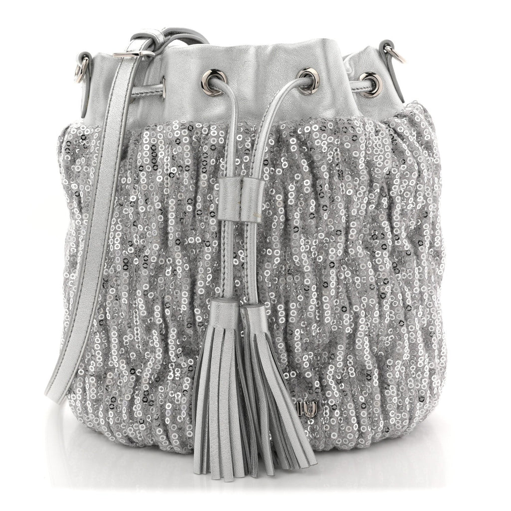 Paillettes Mate Bucket Bag Argento