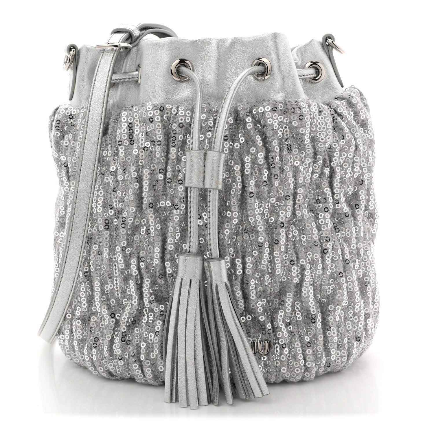 Paillettes Mate Bucket Bag Argento
