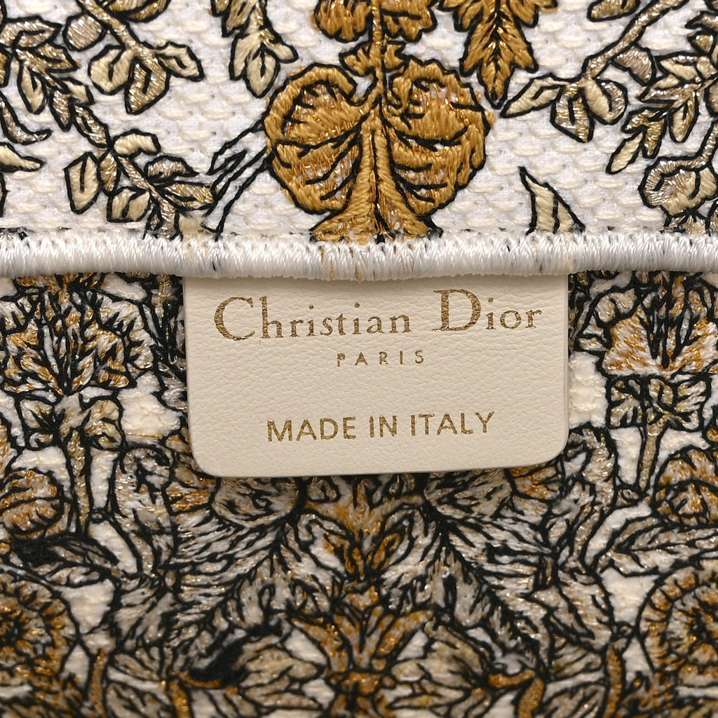 Canvas Embroidered Medium Around The World Book Tote Gold