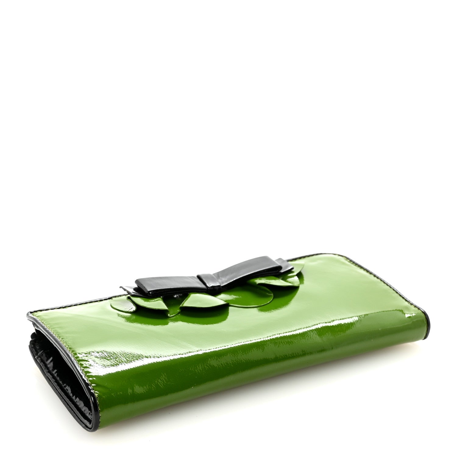 Patent Bow Flap Wallet Green Black