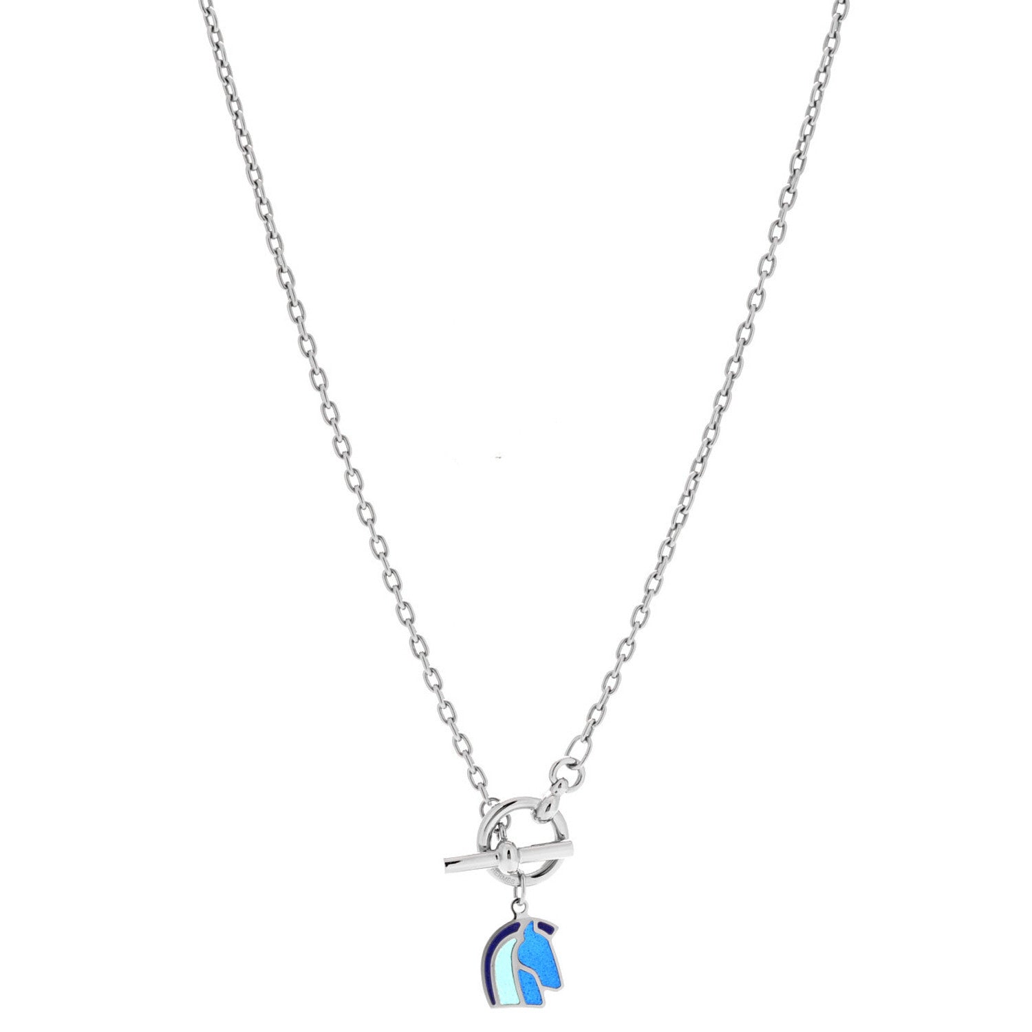 Palladium Enamel Helios Cheval Necklace Camaïeu De Bleu