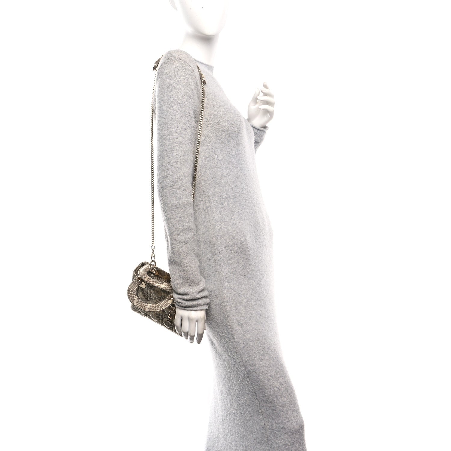 Metallic Snakeskin Cannage Mini Lady Dior Beige