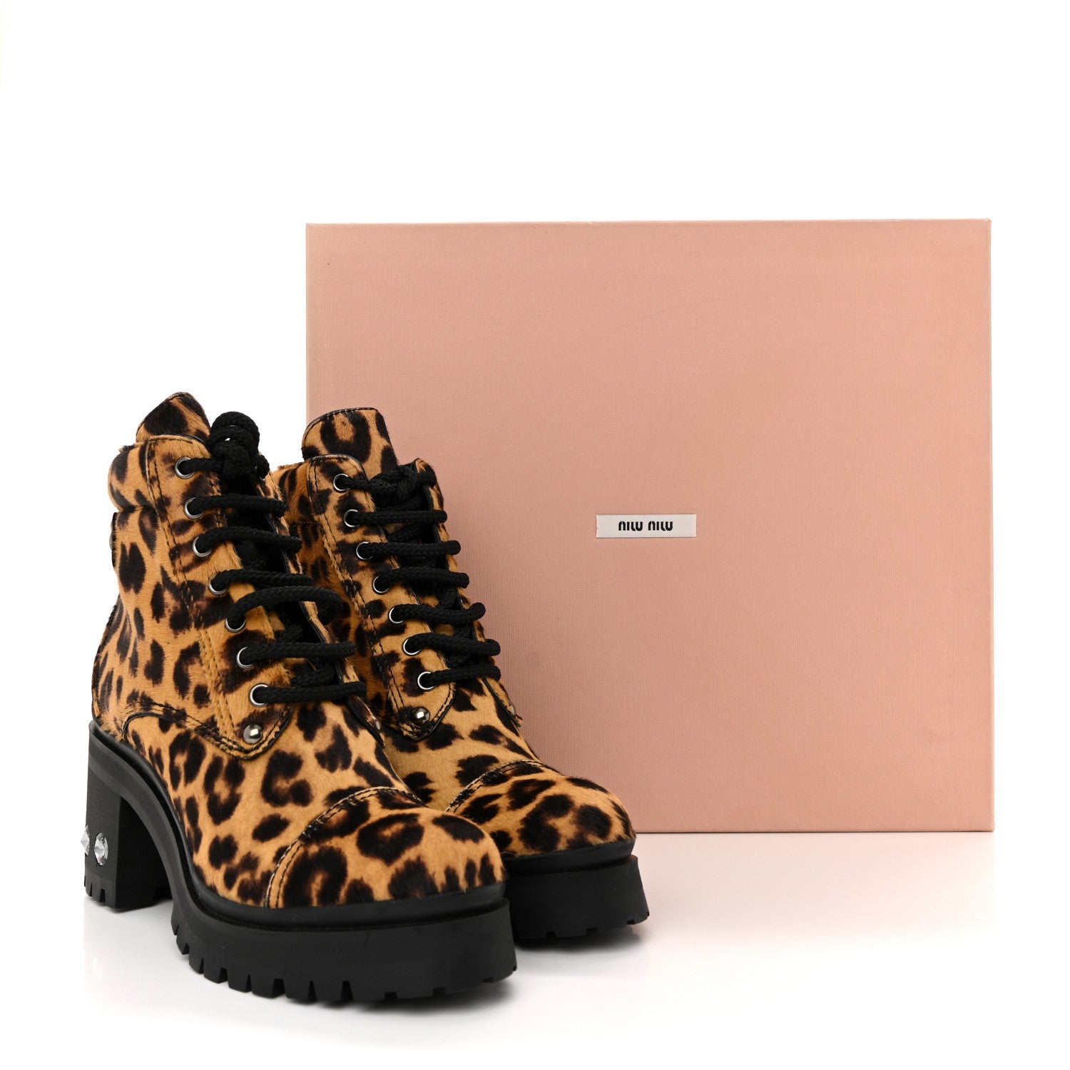 Cavallino Calf Hair Leopard Lace Up Boots 37.5 Miele