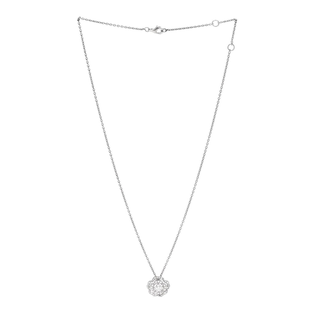 18K White Gold Diamond Bouton de Camelia Pendant Necklace