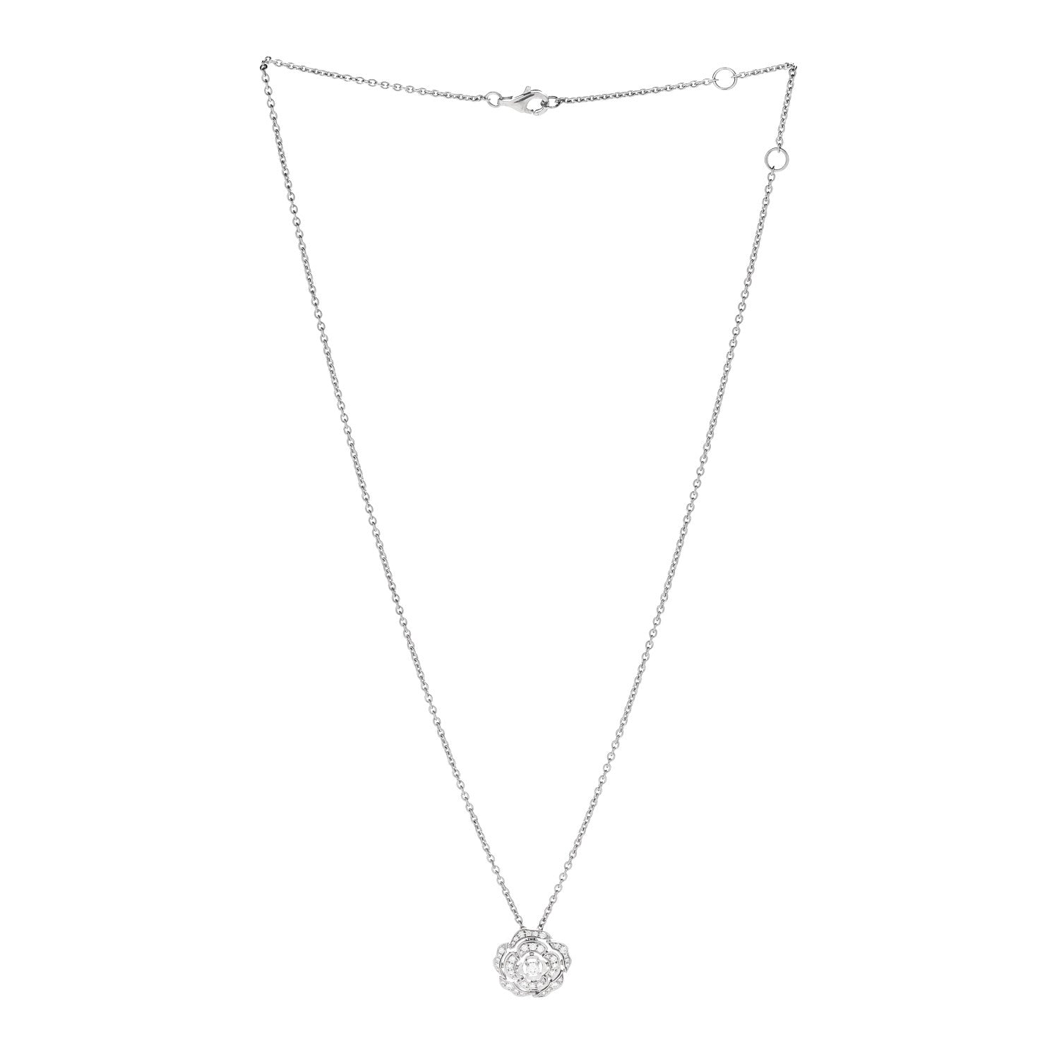 18K White Gold Diamond Bouton de Camelia Pendant Necklace
