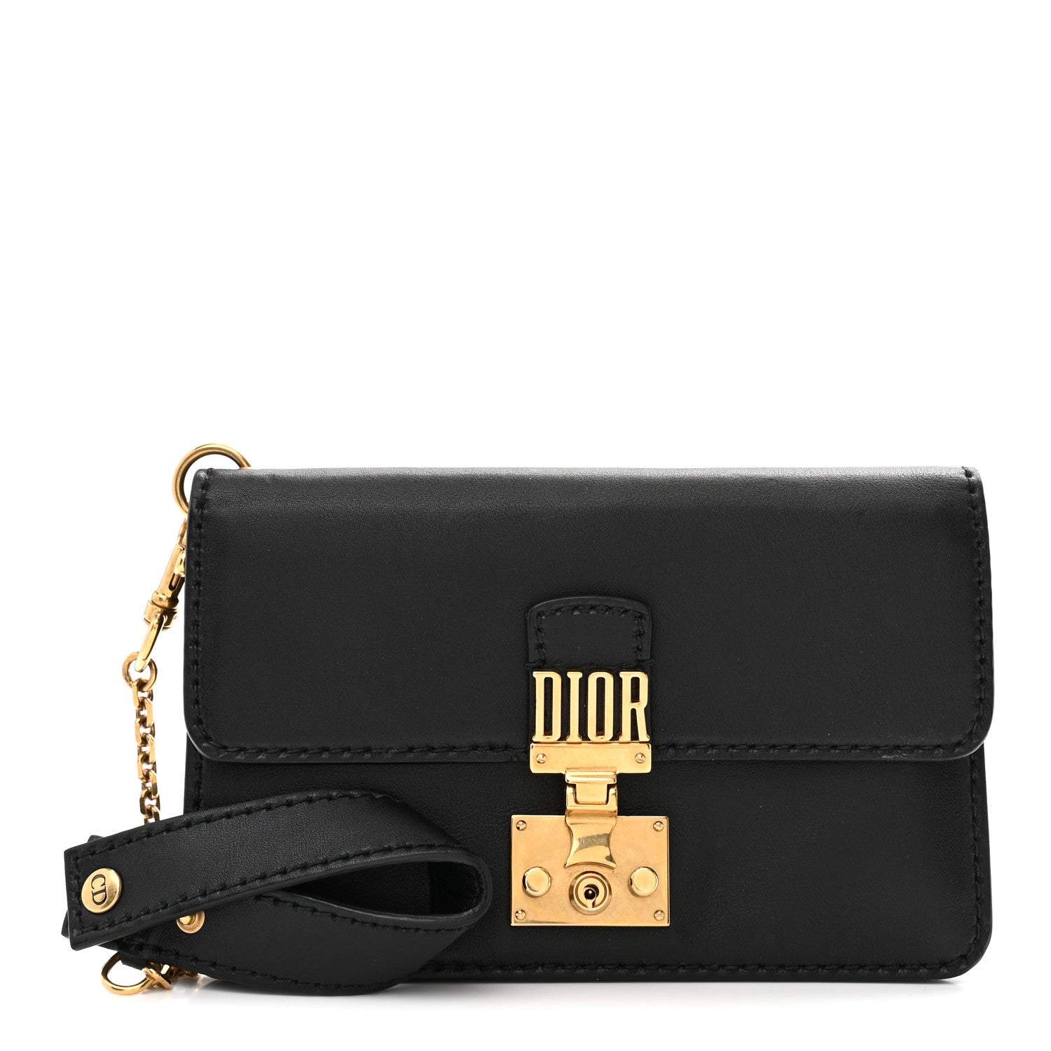 Calfskin Dioraddict Wristlet Clutch Black