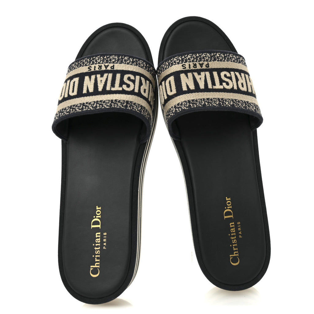 Canvas Embroidered D-Way Platform Sandals 39.5 Deep Blue