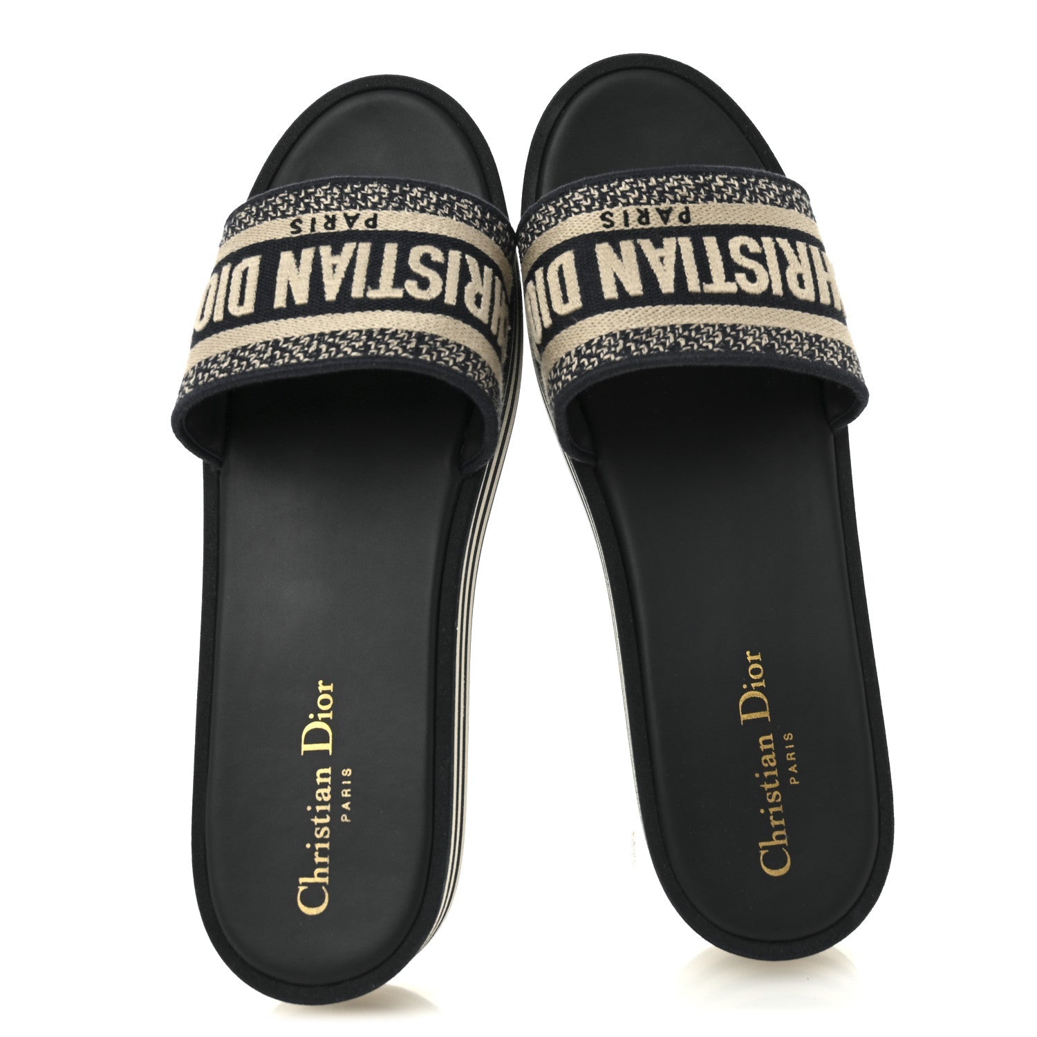 Canvas Embroidered D-Way Platform Sandals 39.5 Deep Blue