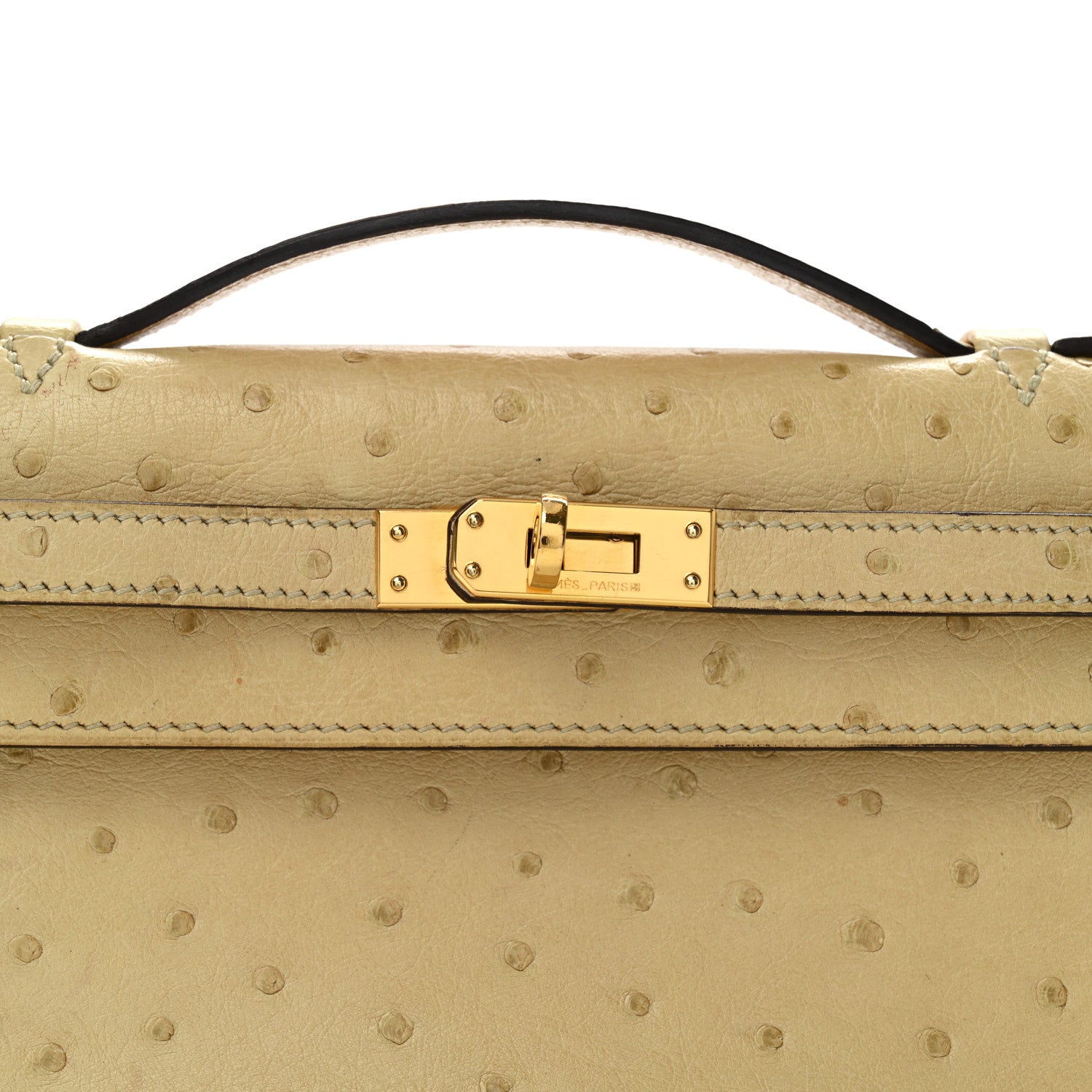 Ostrich Kelly Pochette Clutch Parchemin
