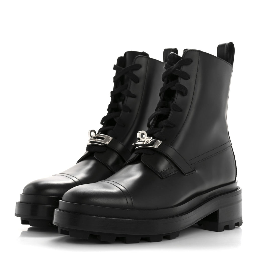Glossed Calfskin Funk Ankle Boots 36 Black