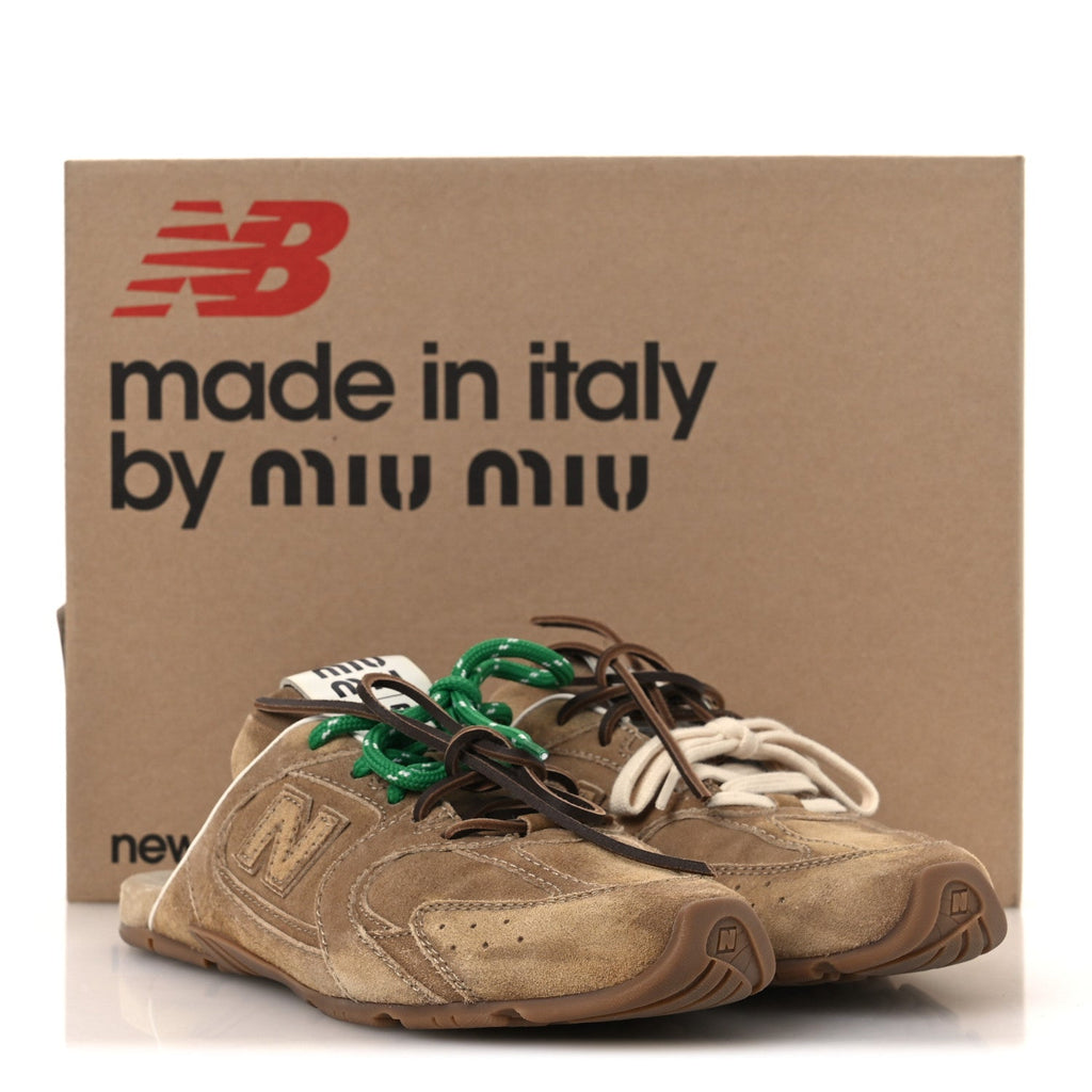 X NEW BALANCE Faded Suede Calfskin 530 SL Slip-On Mules 40 Ecru