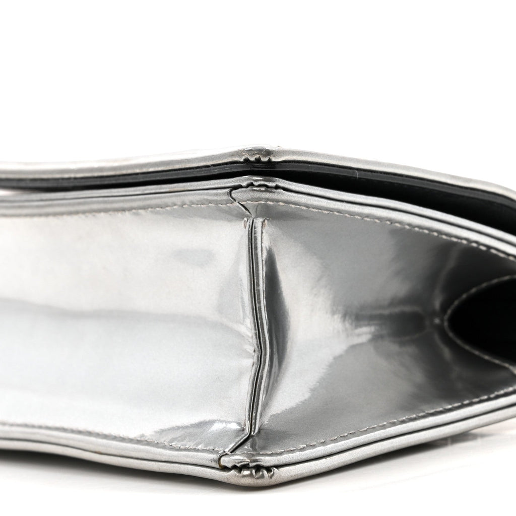 Metallic Patent Micro-Cannage Baby Diorama Flap Bag Silver