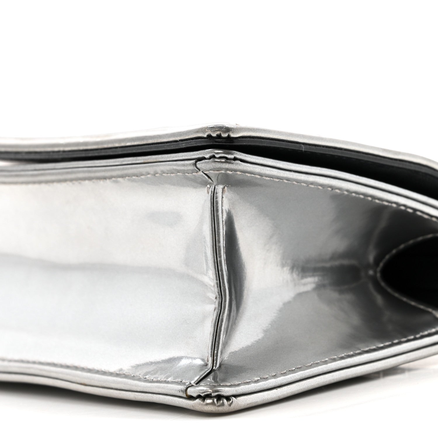 Metallic Patent Micro-Cannage Baby Diorama Flap Bag Silver