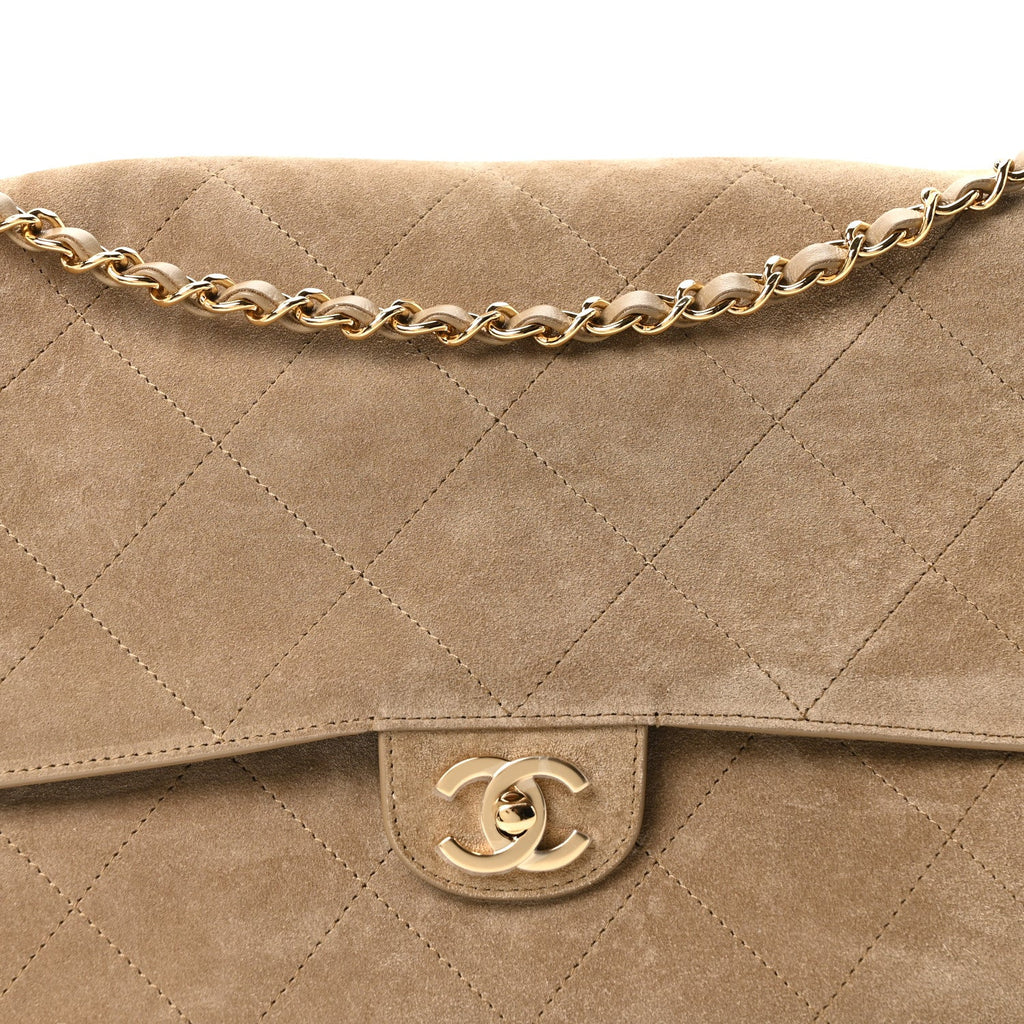 Suede Calfskin Souplissimo Maxi Flap Dark Beige