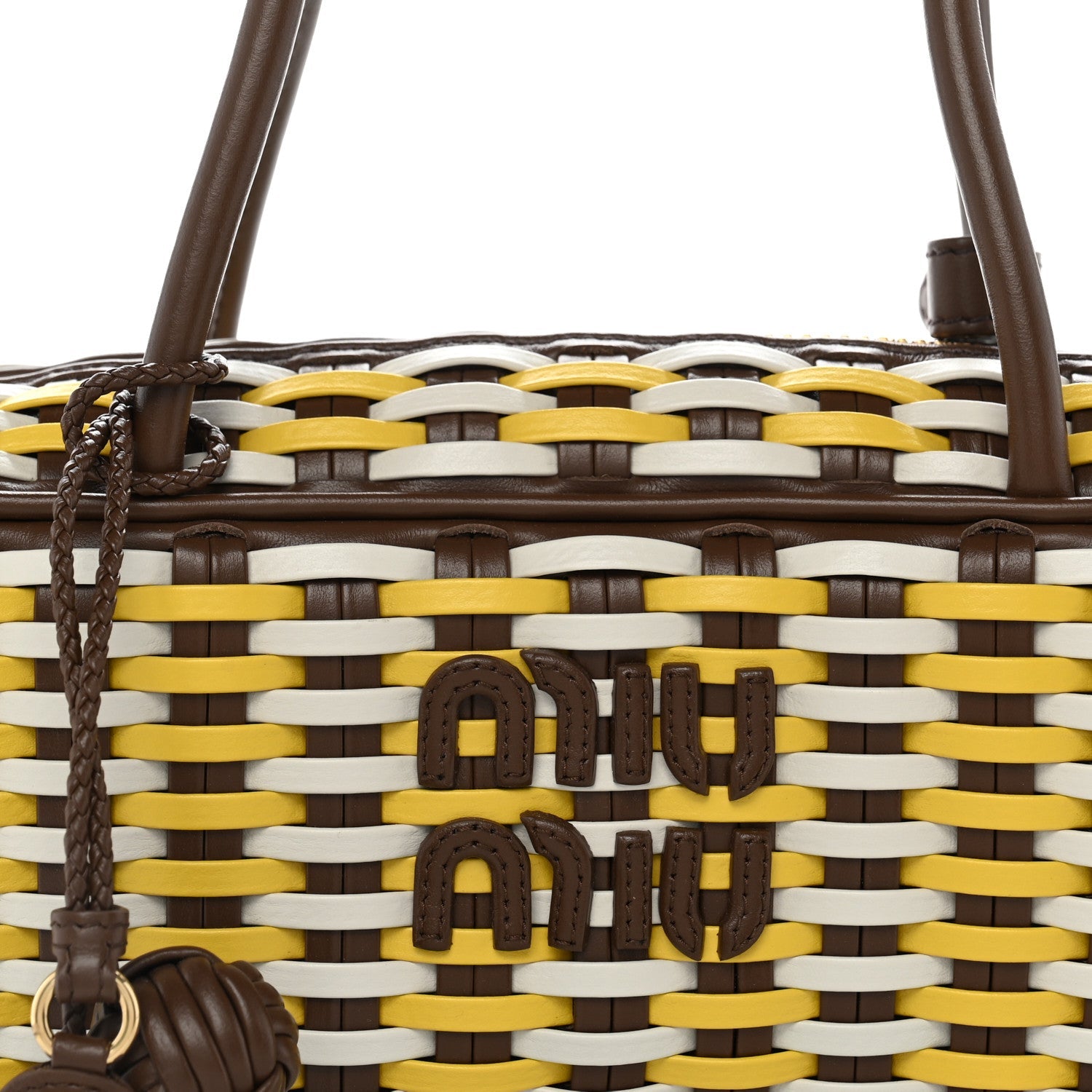 Woven Calfskin Small Beau Top Handle Bag Acero Sole Talco
