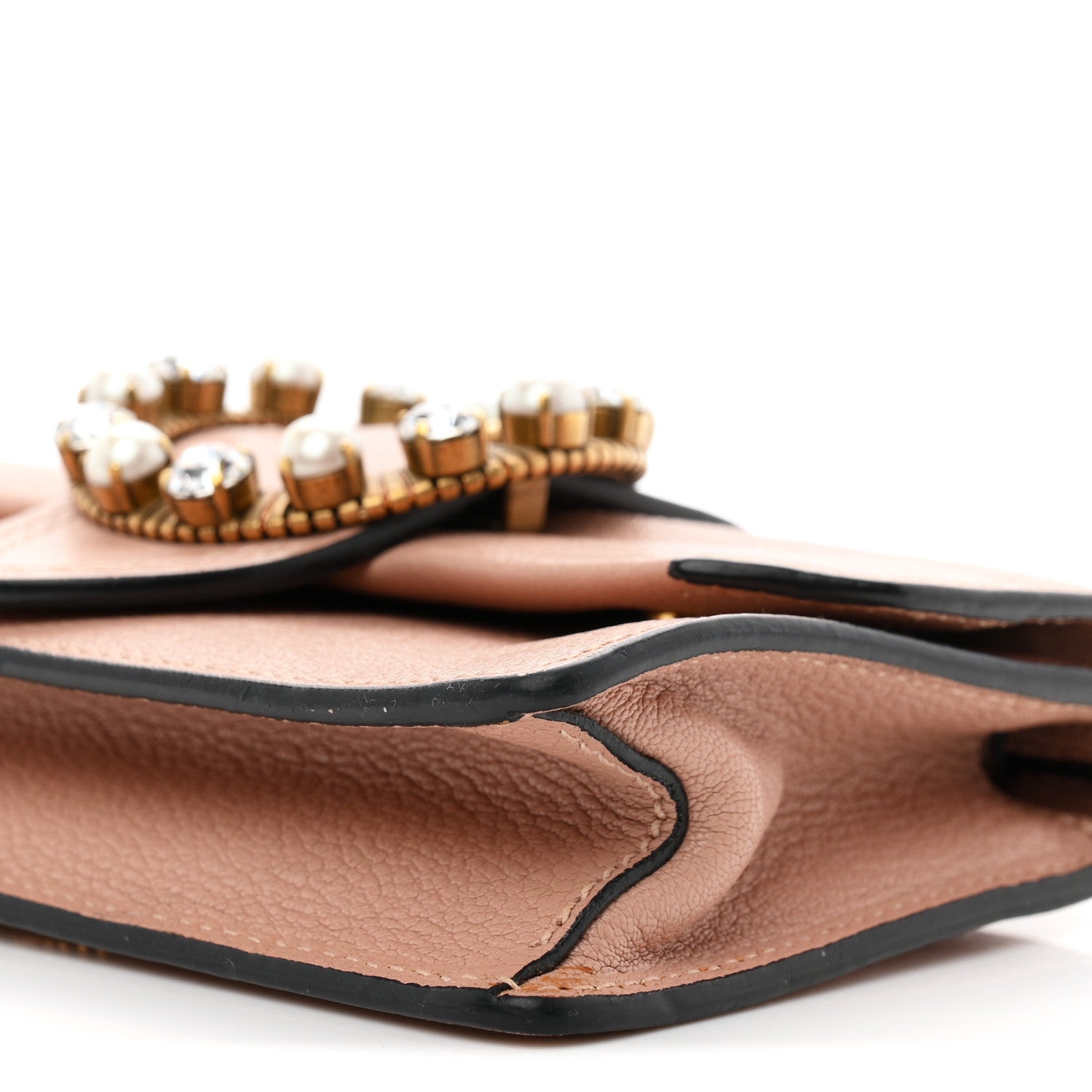 Goatskin Madras Soft Calfskin Crystal Pearl Embellished Shoulder Bag Orchidea