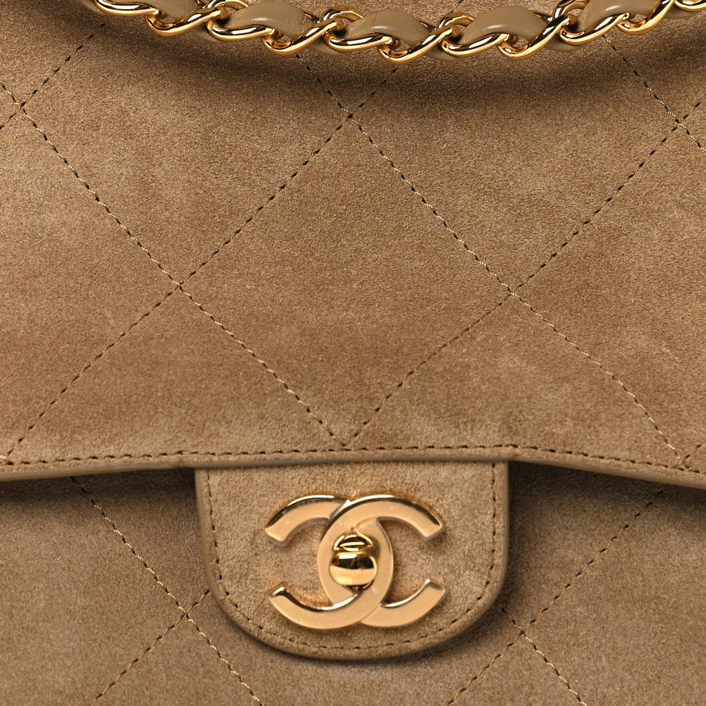 Suede Calfskin Souplissimo Maxi Flap Dark Beige