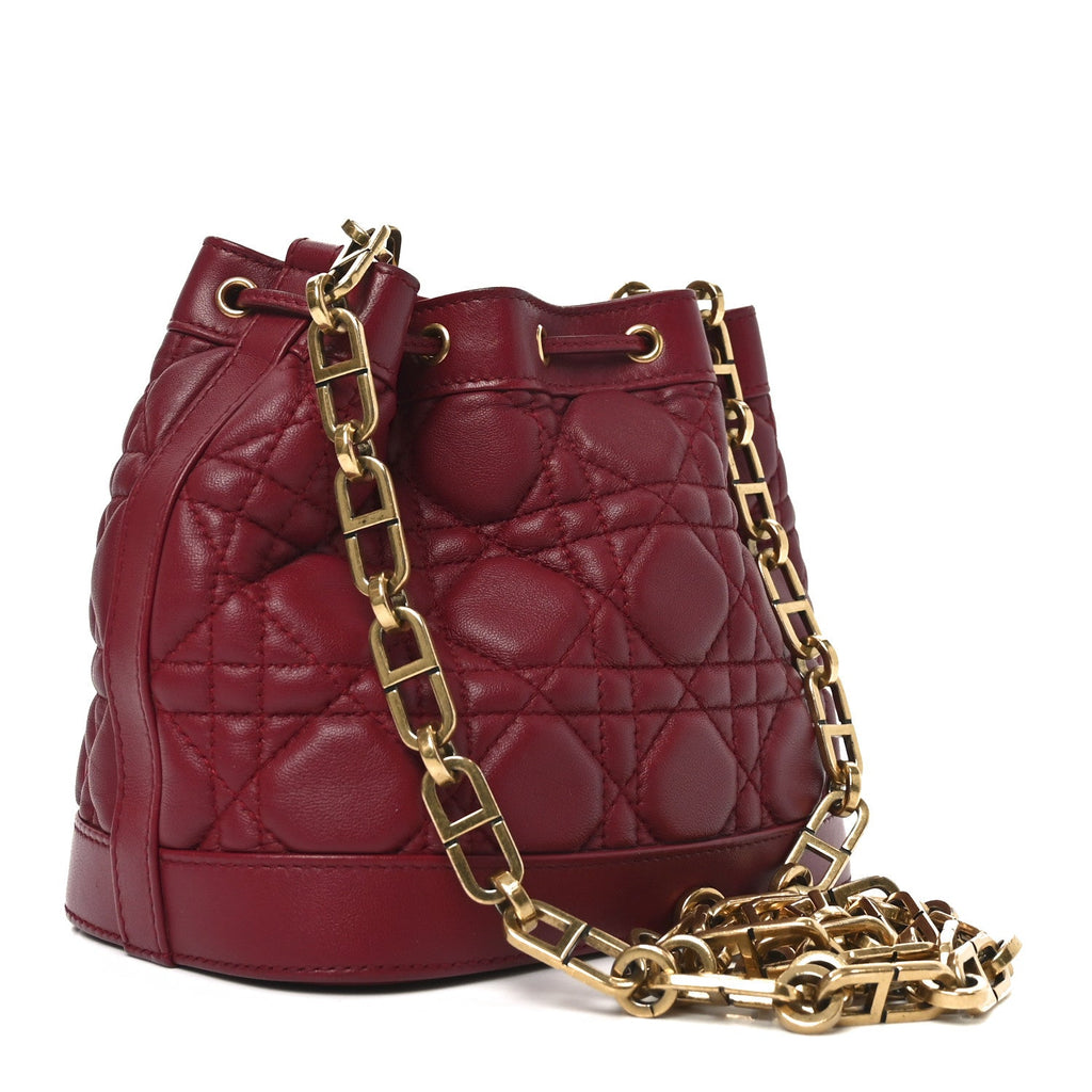 Lambskin Cannage Miss Dior Bucket Bag Cherry Red