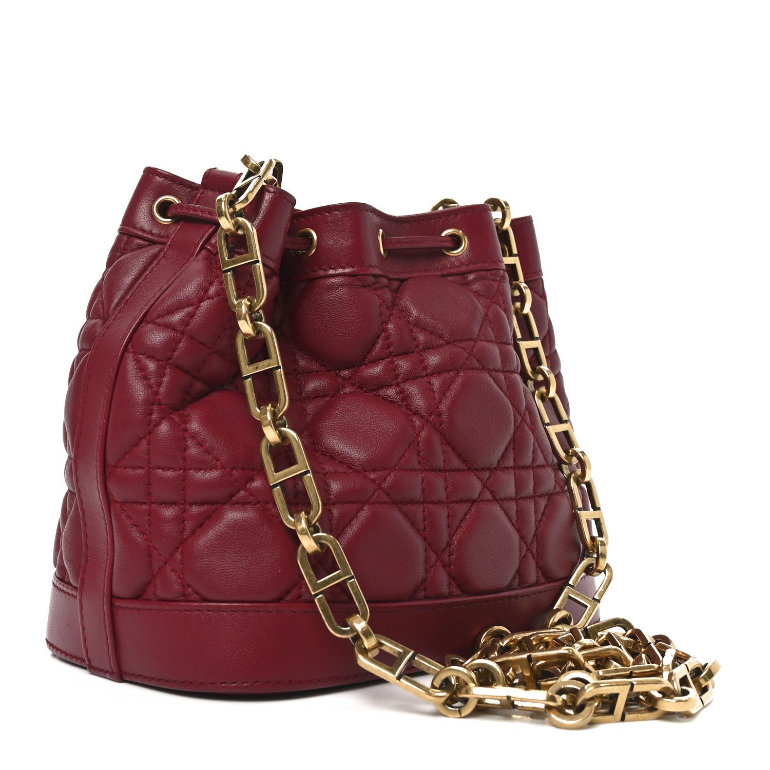 Lambskin Cannage Miss Dior Bucket Bag Cherry Red