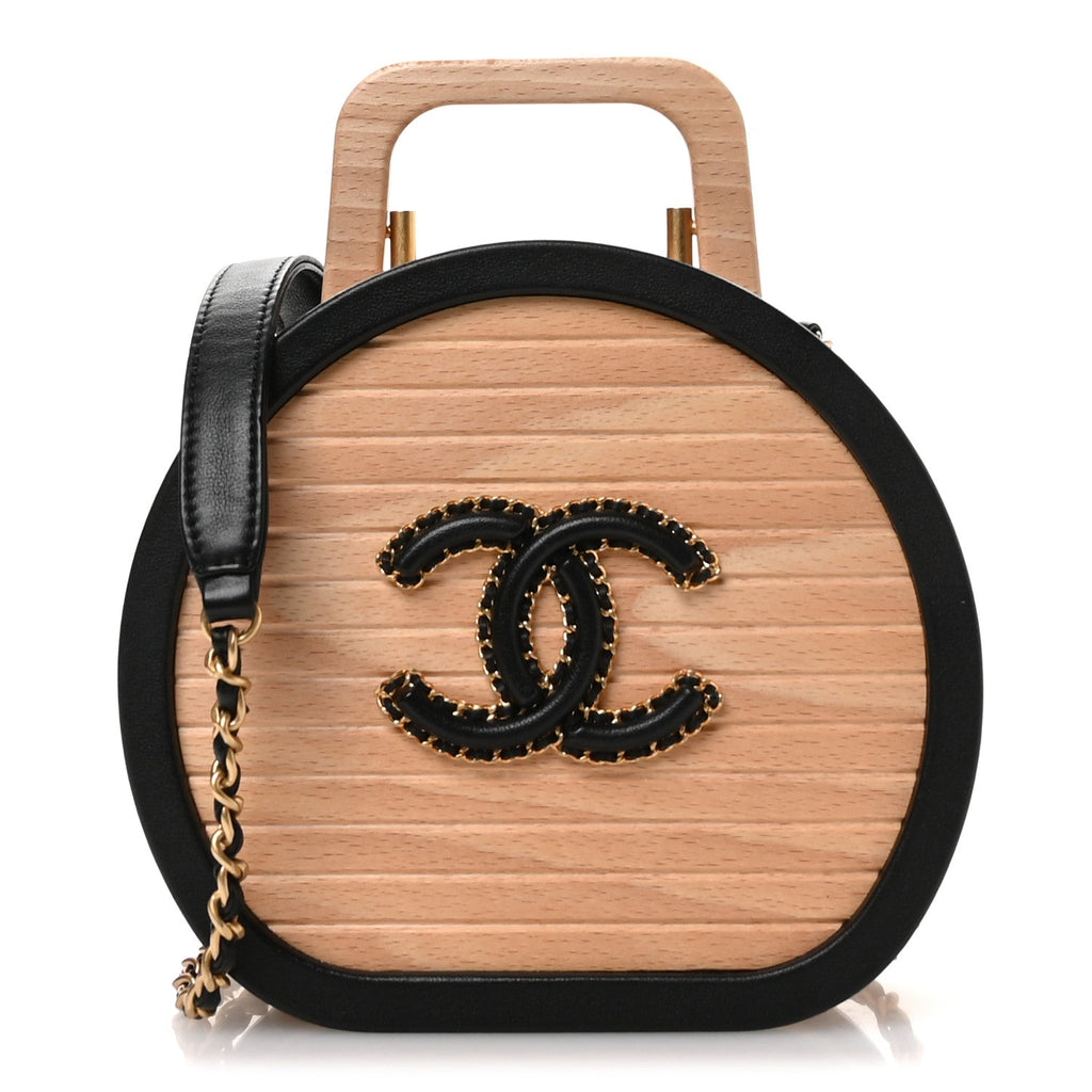 Beech Wood Lambskin Round CC Vanity Case Black