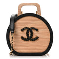 Beech Wood Lambskin Round CC Vanity Case Black
