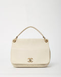 Chanel White Caviar Leather Large Top Handle Flap Bag with Removable Strap