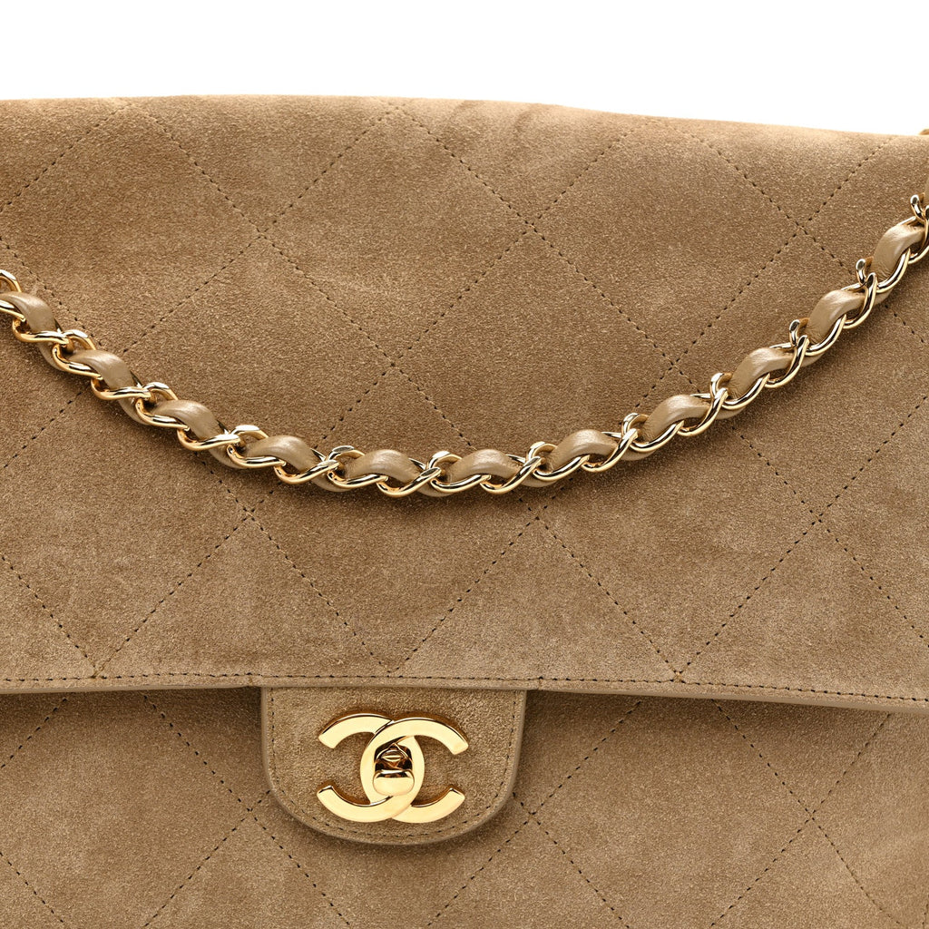 Suede Calfskin Souplissimo Maxi Flap Dark Beige