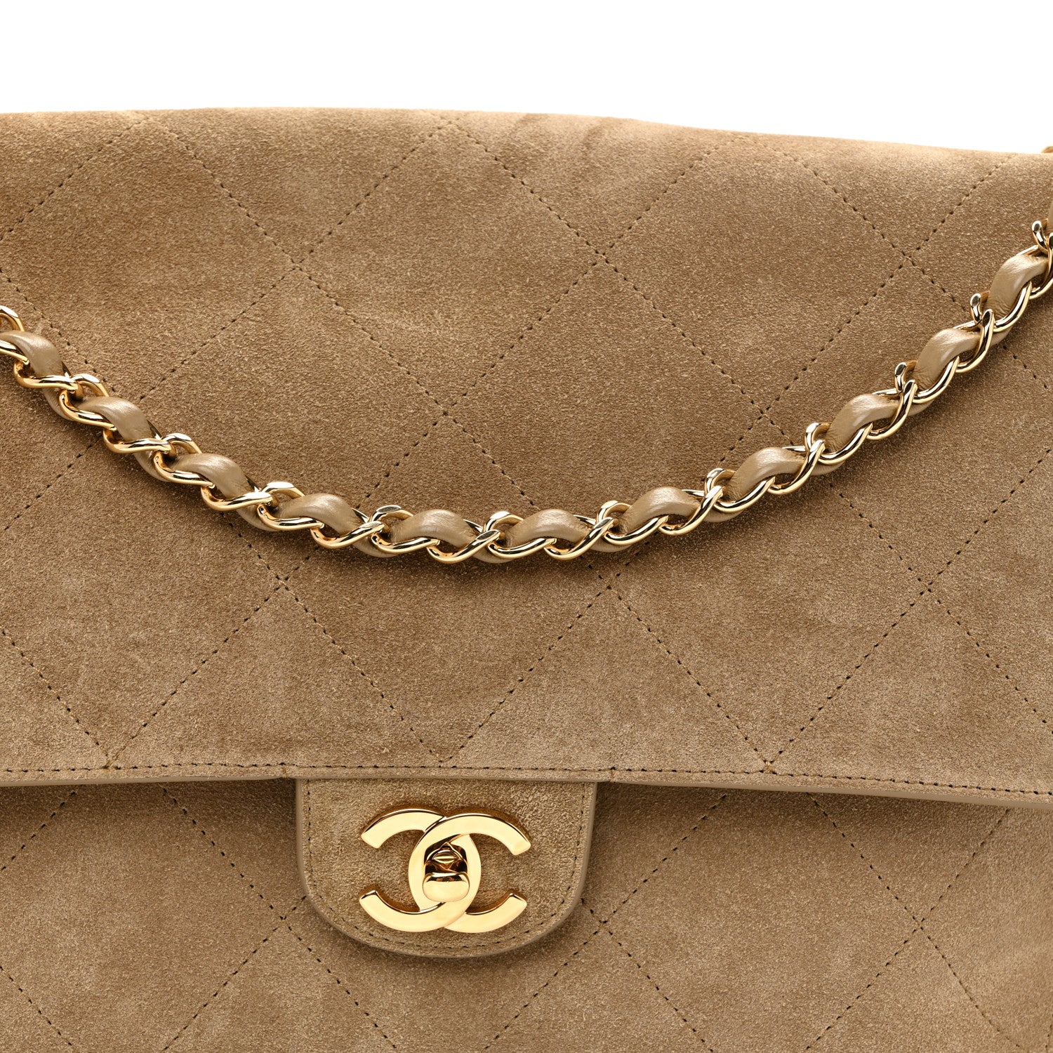 Suede Calfskin Souplissimo Maxi Flap Dark Beige