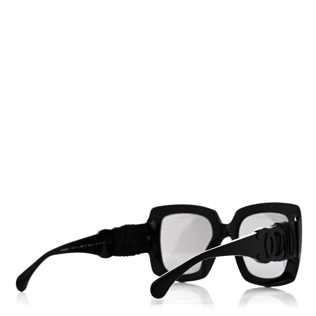 Acetate Calfskin Polarized Square Sunglasses 5474-Q Black