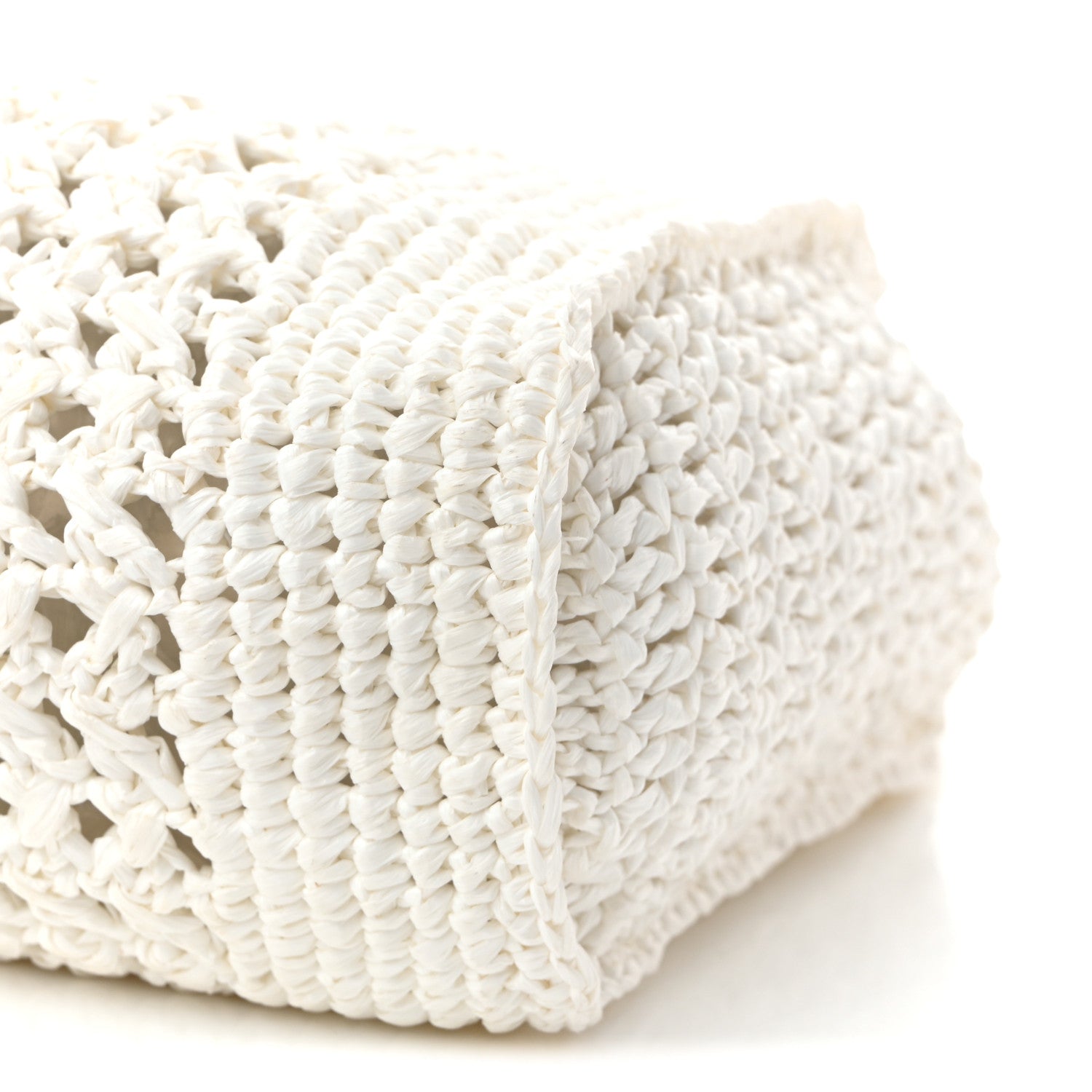 Raffia Crochet Woven Tote Bag White