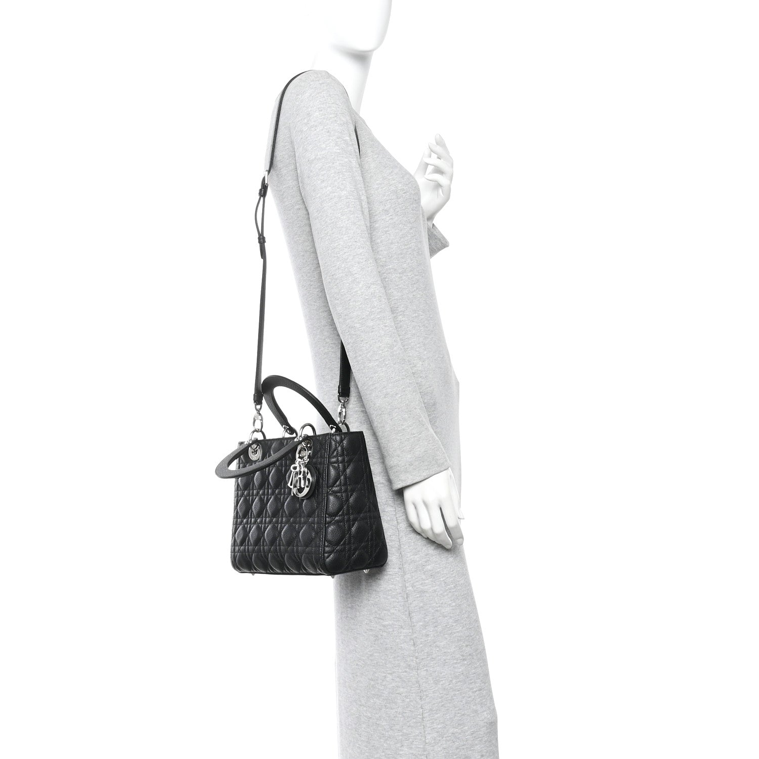 Grained Calfskin Cannage Medium Lady Dior Black