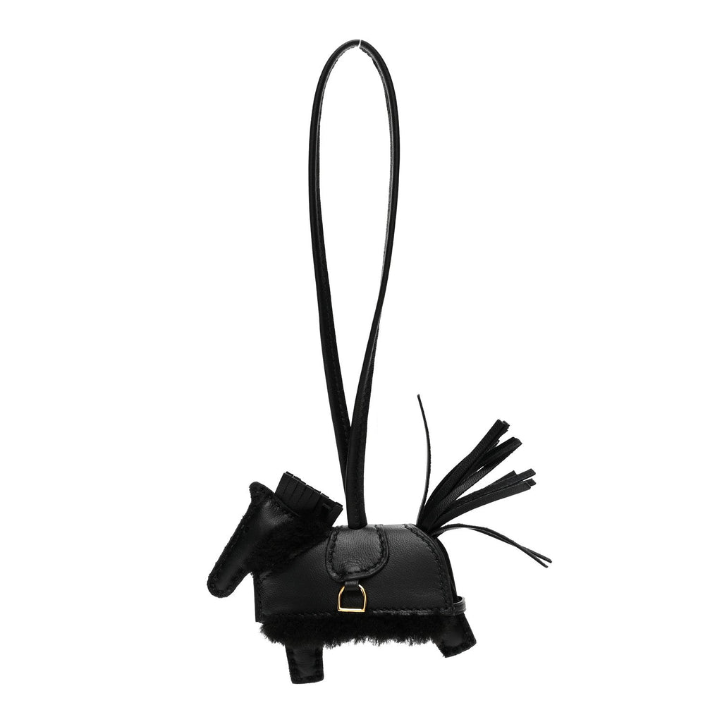 Milo Lambskin Merinos Wool Grigri Rodeo Robeo Plush Bag Charm PM Black
