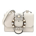 Goatskin Madras Soft Calf Crystal Embellished Shoulder Bag Bianco
