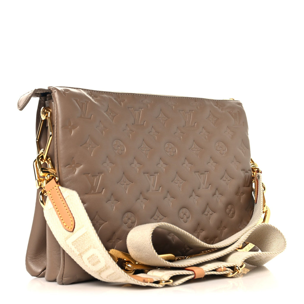 Lambskin Embossed Monogram Coussin MM Taupe